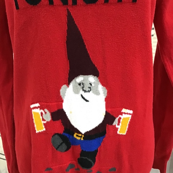 Mossimo Men Size SM Cotton Ugly Christmas Sweater Take Me Gnome Tonight Red - Picture 3 of 8